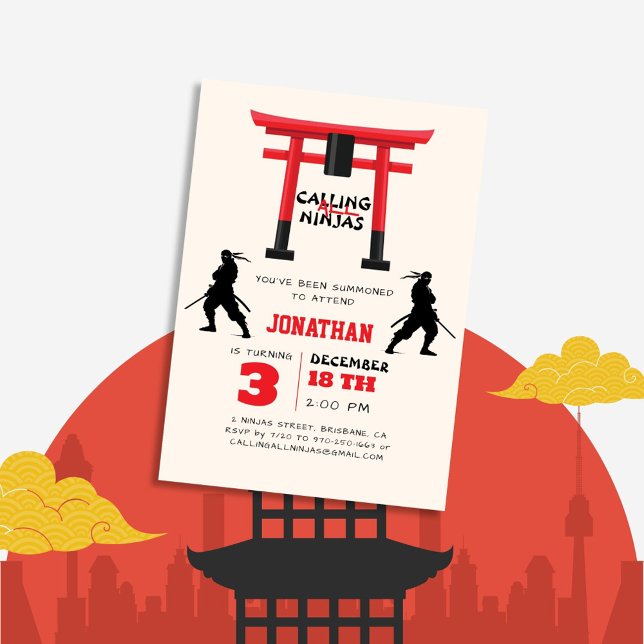 Calling All Ninjas Tori Japanese Birthday Invitation (Creator Uploaded)