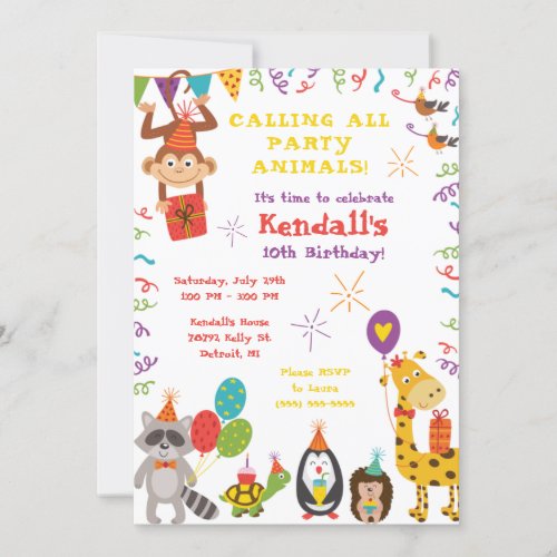 Calling All Party Animals Birthday Party Invitation
