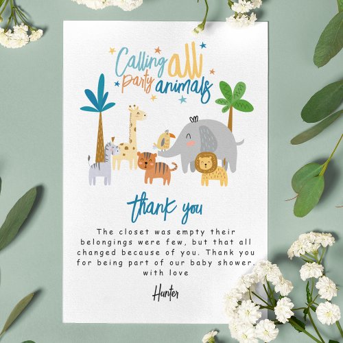 Calling All Party Animals Birthday Party Thank You Card