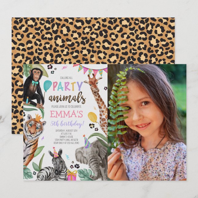 Calling All Party Animals Birthday Photo Invitation (Front/Back)
