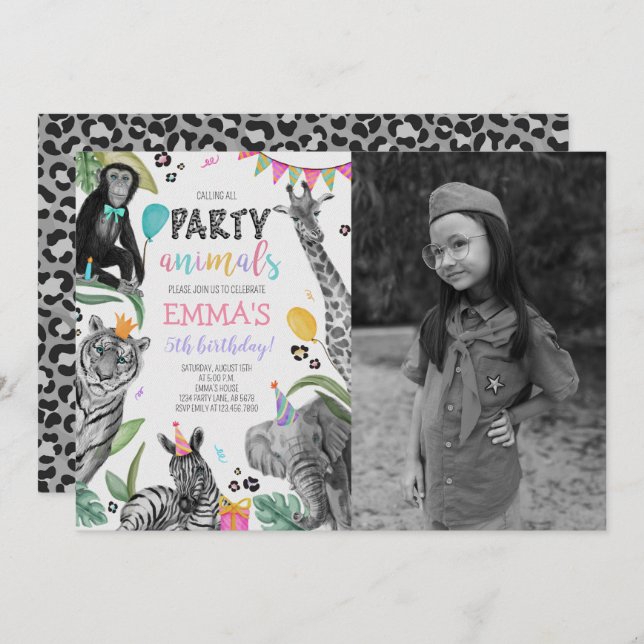 Calling All Party Animals Birthday Photo Invitation (Front/Back)