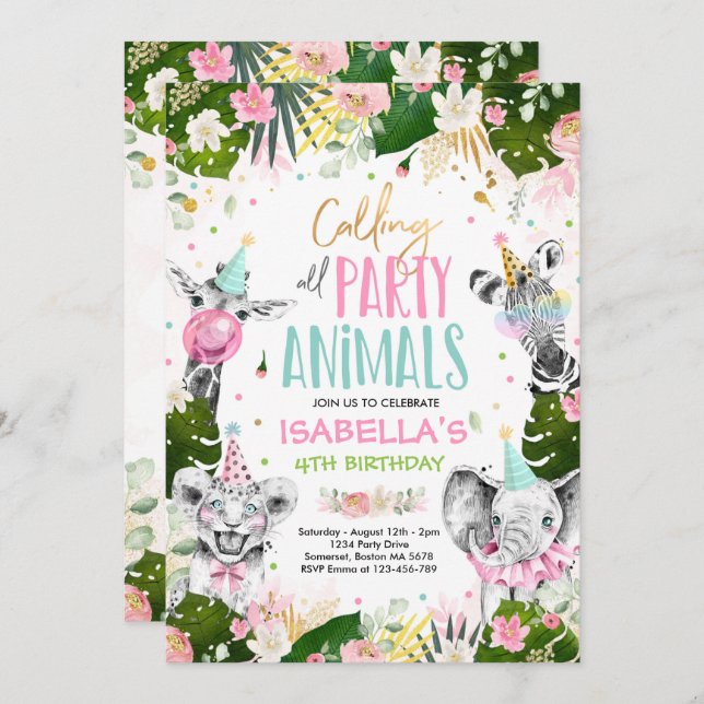 Calling All Party Animals Birthday Safari Birthday Invitation (Front/Back)
