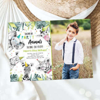 Calling All Party Animals Boy Safari Birthday  Inv Invitation