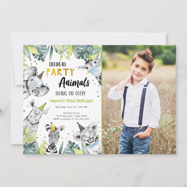 Calling All Party Animals Boy Safari Birthday  Inv Invitation (Front)