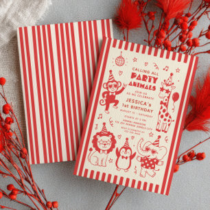 Calling All Party Animals Burgundy 1st Birthday Invitation