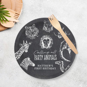 Calling All Party Animals Chalkboard Birthday Paper Plates