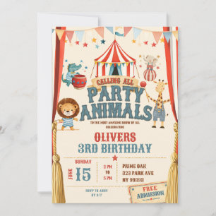 Calling All Party Animals Circus Birthday Invitation