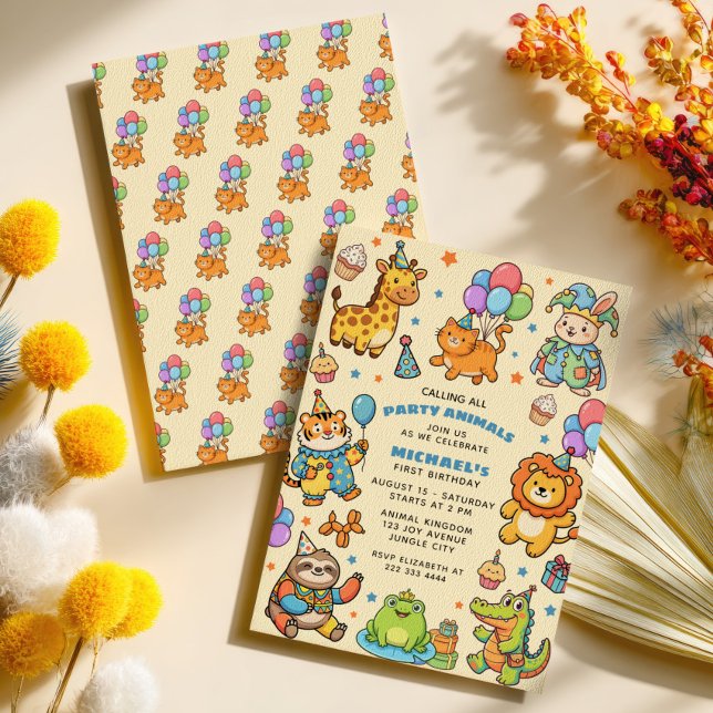 Calling All Party Animals Cute 1st Birthday Party Invitation (Creator Uploaded)