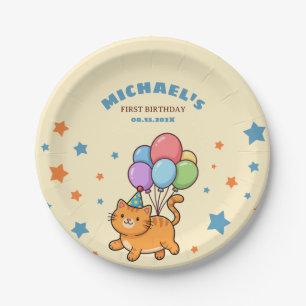 Calling All Party Animals Cute Cat 1st Birthday Paper Plates