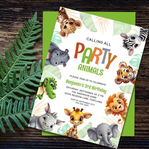 Calling All Party Animals Cute Jungle Birthday Invitation
