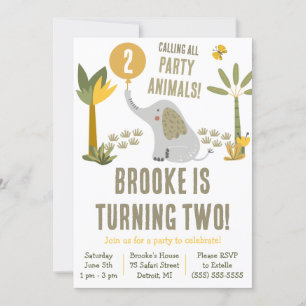 Calling All Party Animals Elephant Safari Birthday Invitation