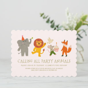 Calling All Party Animals First Birthday Invitation