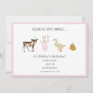 Calling All Party Animals Girl Birthday Invitation