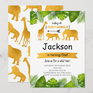 Calling All Party Animals Golden Safari Invite