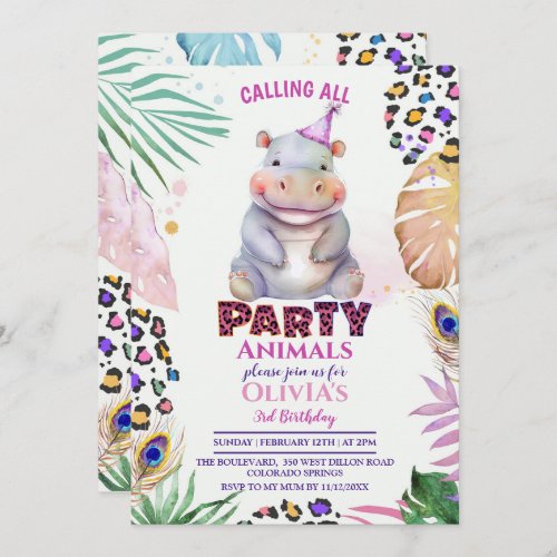 Calling all Party Animals Hippo Birthday Invitatio Invitation