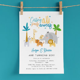 Calling All Party Animals Joint Birthday Party Invitation