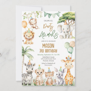 Calling All Party Animals Jungle Safari Birthday  Invitation