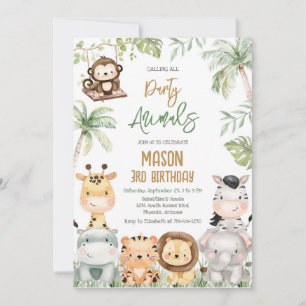 Calling All Party Animals Jungle Safari Birthday Invitation