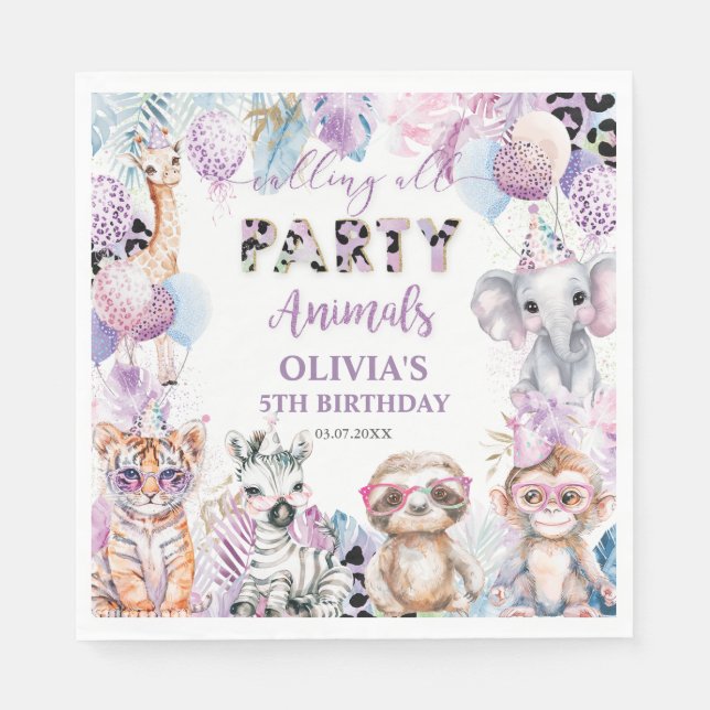 Calling All Party Animals Jungle Safari Birthday Napkins (Front)