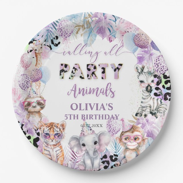 Calling All Party Animals Jungle Safari Birthday Paper Plates (Front)