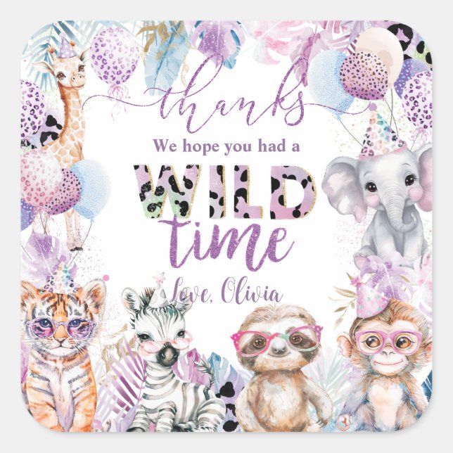 Calling All Party Animals Jungle Safari Birthday Square Sticker (Front)