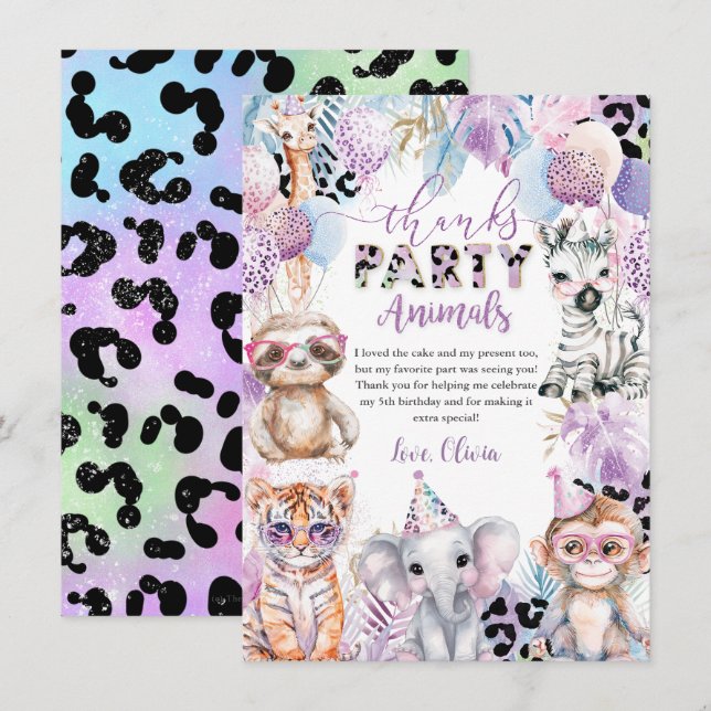 Calling All Party Animals Jungle Safari Birthday Thank You Card (Front/Back)