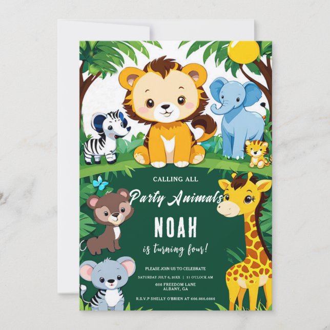 Calling All Party Animals Kid's Birthday Party Invitation (Front)