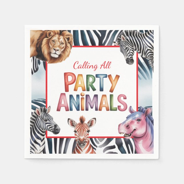 Calling All Party Animals Kids' Birthday Party Napkins (Front)