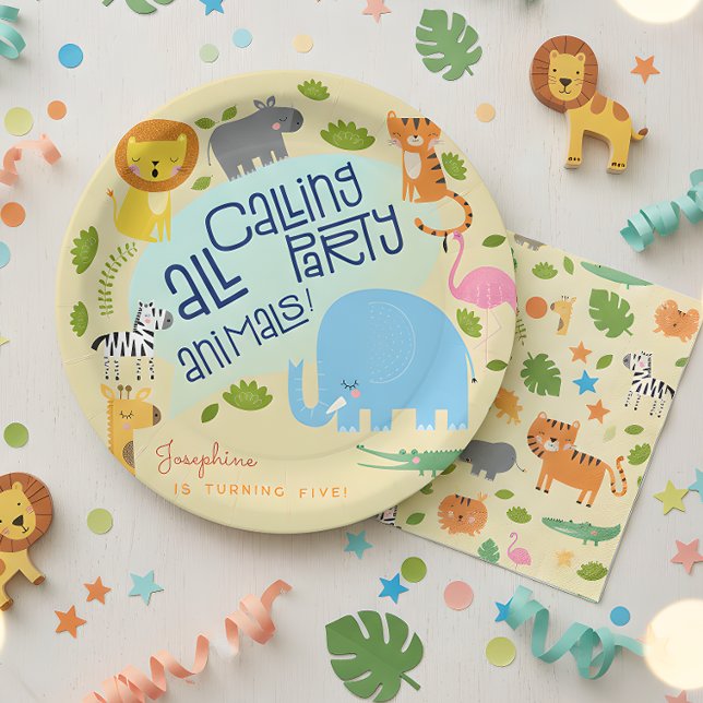 Calling all party animals kids birthday party paper plates (Creator Uploaded)