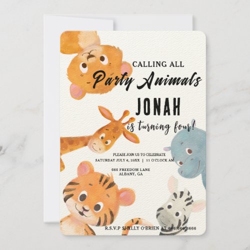 Calling All Party Animals Kids Safari Party  Invitation