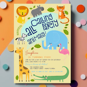 Calling all party animals kids wild birthday invitation
