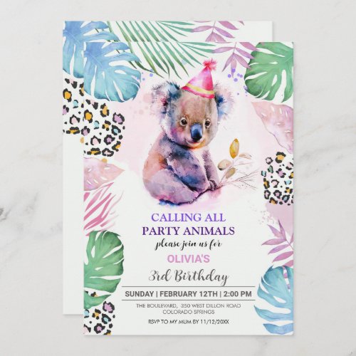 Calling all Party Animals Koala Birthday Invitatio Invitation