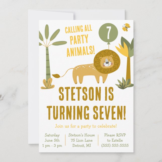 Calling All Party Animals! Lion, Safari Birthday  Invitation (Front)