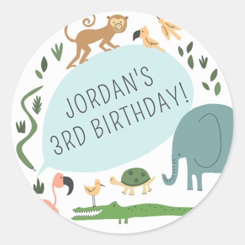 Calling All Party Animals Modern Birthday Party  Classic Round Sticker