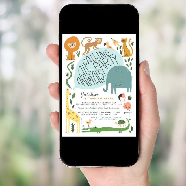 Calling All Party Animals | Modern Safari Birthday Invitation (Front Digital)