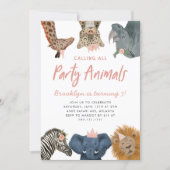 Calling All Party Animals Pink Safari Birthday  Invitation (Front)