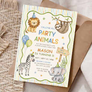 Calling All Party Animals Safari Birthday Invitation