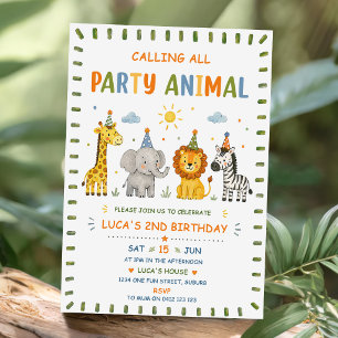 Calling All Party Animals Safari Birthday Invitation