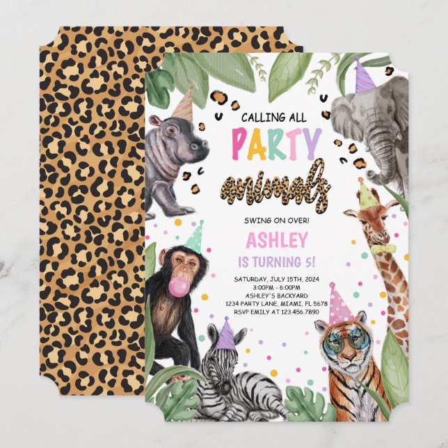 Calling All Party Animals Safari Birthday Invitation (Front/Back)