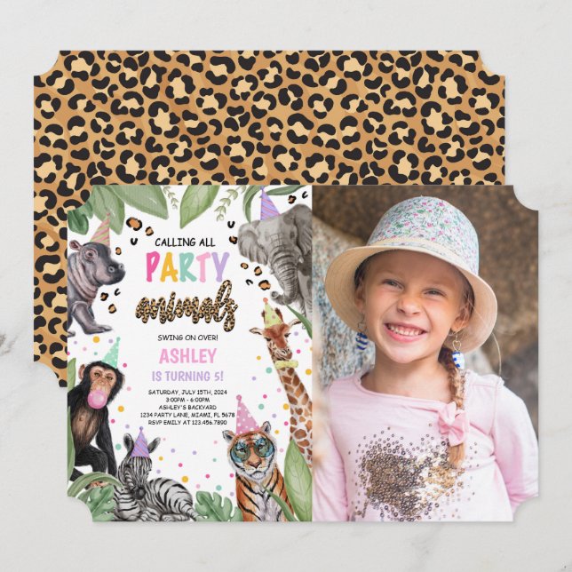 Calling All Party Animals Safari Birthday Photo Invitation (Front/Back)