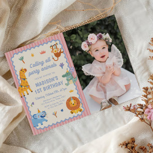 Calling All Party Animals Safari Birthday Photo Invitation