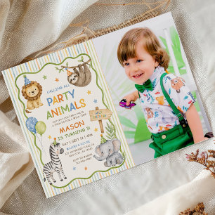 Calling All Party Animals Safari Birthday Photo Invitation