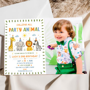 Calling All Party Animals Safari Birthday Photo Invitation