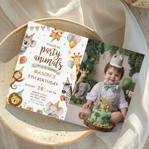 Calling All Party Animals Safari Birthday Photo Invitation