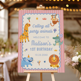 Calling All Party Animals Safari Birthday Welcome Foam Board