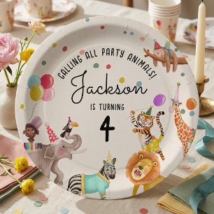 Calling All Party Animals Safari Joint Birthday Paper Plates