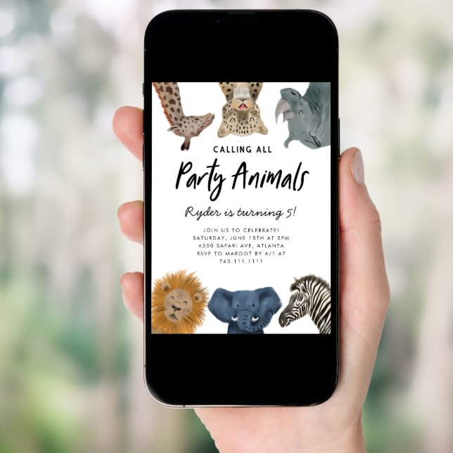 Calling All Party Animals Safari Zoo Birthday Invitation (Front Digital)