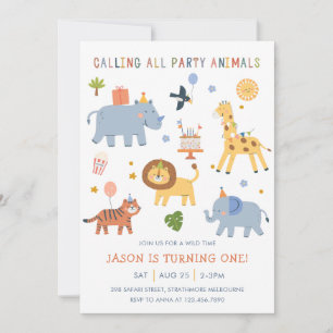 Calling All Party Animals Safari Zoo Birthday Invitation
