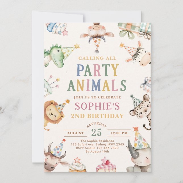 Calling All Party Animals Safari Zoo Birthday  Invitation (Front)