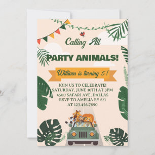 Calling All Party Animals Safari Zoo Birthday Invitation